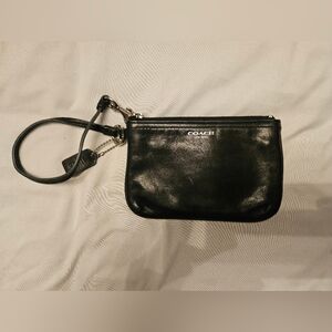 Coach Black Leather Wristlet with Silver Accents